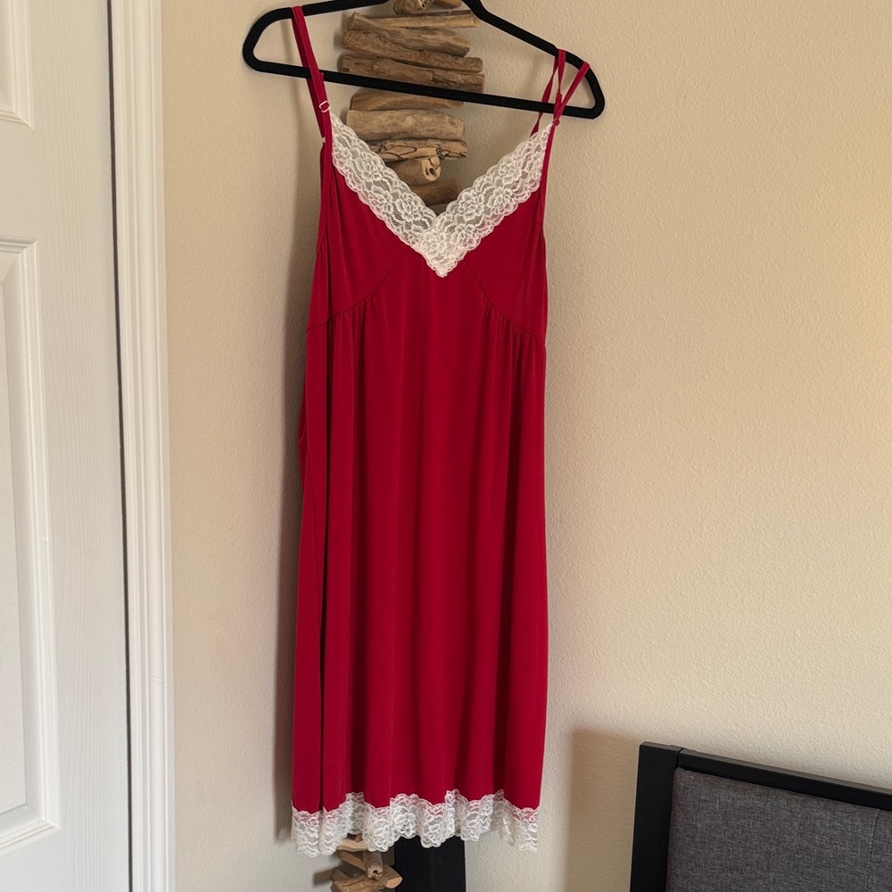 Elegant Red Lace-Trimmed Nightgown